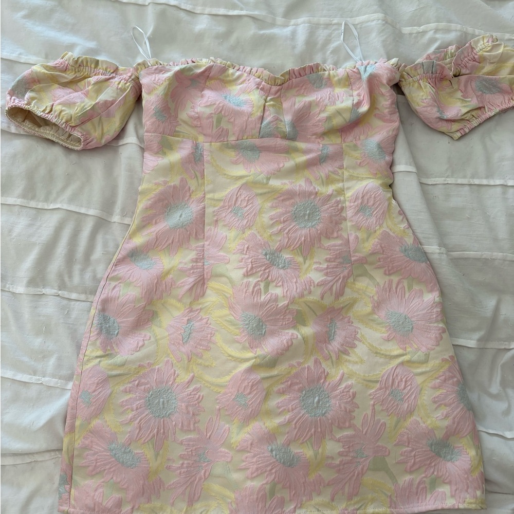 Lulu's | Pink and Cream Ruffled Dress